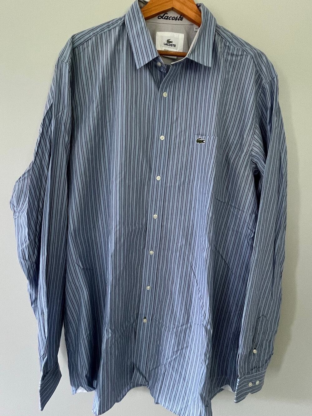 Lacoste Blue Striped Button Down Shirt Mens XLT